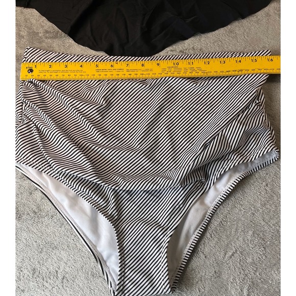 Black Ruffle Tankini Top & Striped High Waist Swimsuit Bottoms - Picture 6 of 10